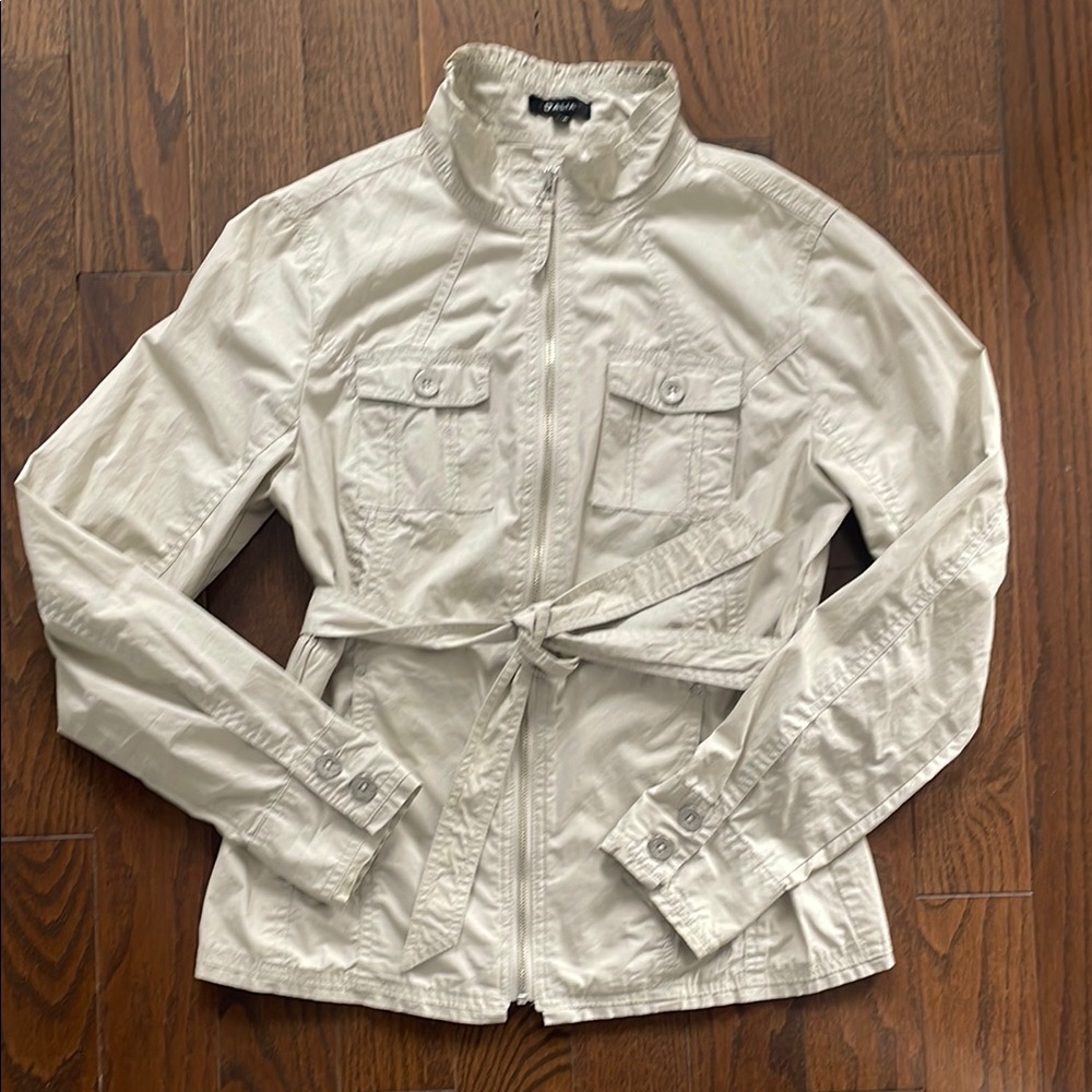 Dalia Cream Utility Jacket Lightweight Stand-Up Collar